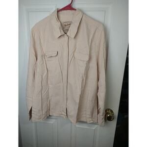 Woolwich Woman XL Button Shirt Pink Pinstripe Long Button Sleeve Flap Pockets